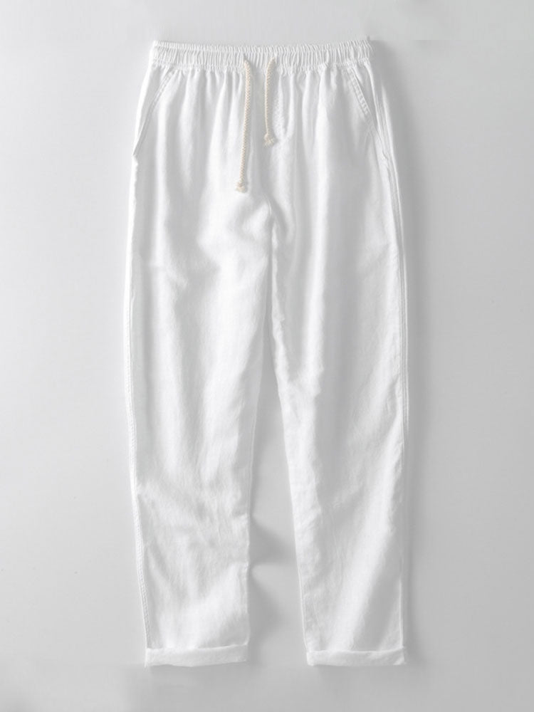 Geometric Striped Jacquard Button Up Shirt & Straight Leg Linen Pants