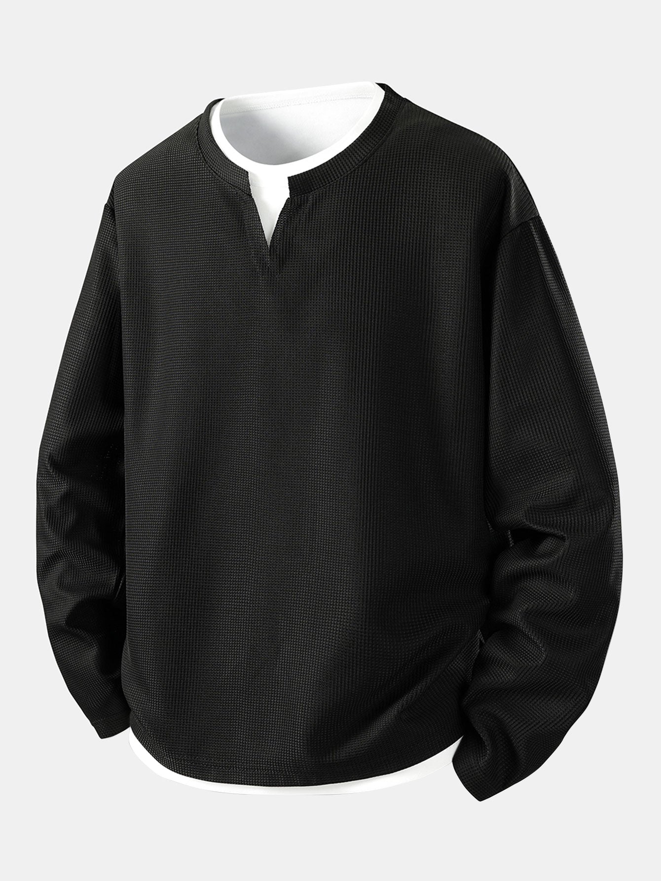 Relax Fit Long Sleeve 2 In 1 Waffle T-Shirt & Single Pleat Drawstring Straight Leg Pants
