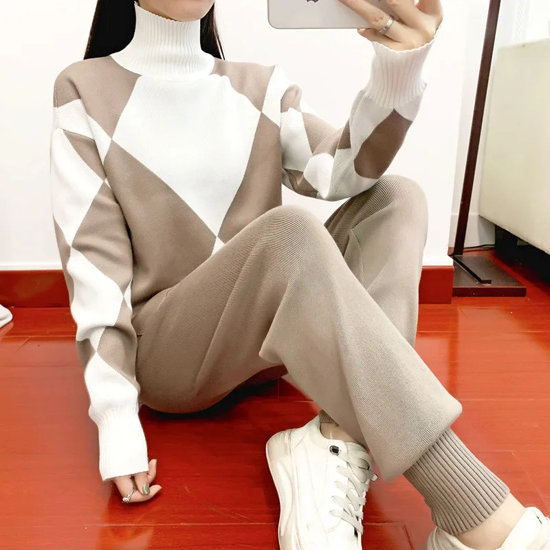 The Aspen Argyle Knit Lounge Set