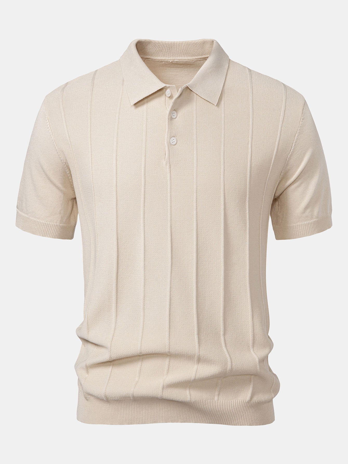 Stripe Jacquard Knit Polo Shirt & Straight Leg Ribbed Pants
